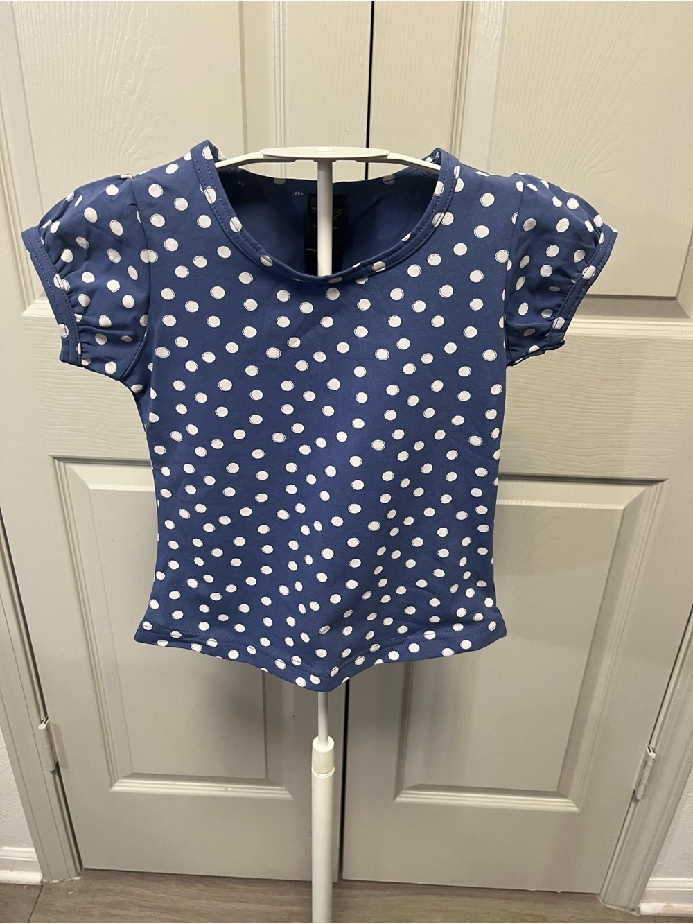 Girls Blue Polka Dot Short Sleeve Top